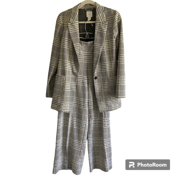 H&M Plaid Blazer and Stretchy Wide Leg High Rise Pants Set Size  S/4 - Picture 1 of 13